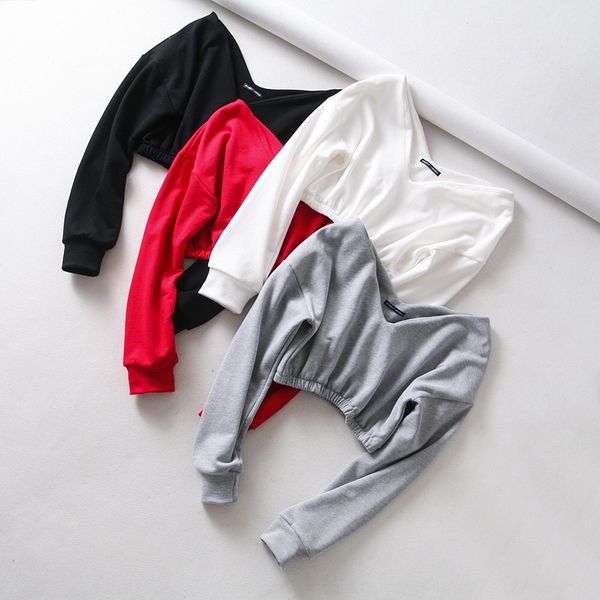 

2020 spring fan kuansong front and rear double v sweater shoulder high waist elastic shortumbilical long sleeve sweater 4lwk4, Black
