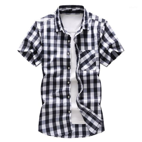 

plus size 5xl 6xl 7xl men's plaid shirt 2020 summer new style fashion casual short sleeve shirt brand clothes1, White;black