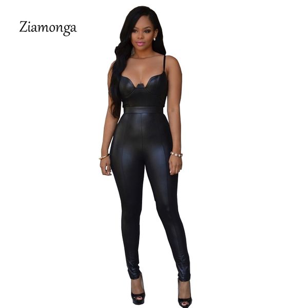 

deep v neck bodycon jumpsuits women 2017 faux leather rompers womens jumpsuit playsuits black long pants elegant bodysuit y200401, Black;white