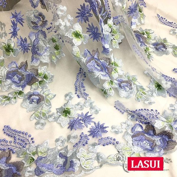 

lasui 1 yard x0505blue purple for clothing curtain dress decoration white mesh violet flower embroidery lace fabric1, Black;white