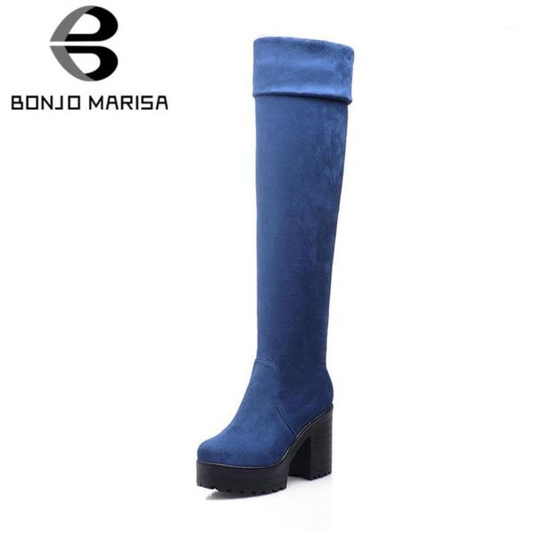 

boots bonjomarisa 2021 autumn winter big size 34-43 women stretch knee high platform heels shoes woman1, Black