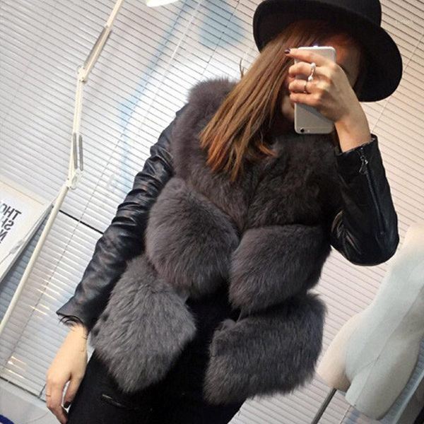 

women winter faux fur coat 2020 new fashion gilet female jacket fur vest with removable long sleeve solid color fluffy coat1, Black