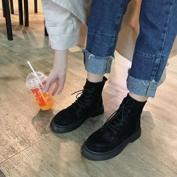

ins martin boots women's autumn and winter short retrochic flat ankle boots lady shoes -40, Black