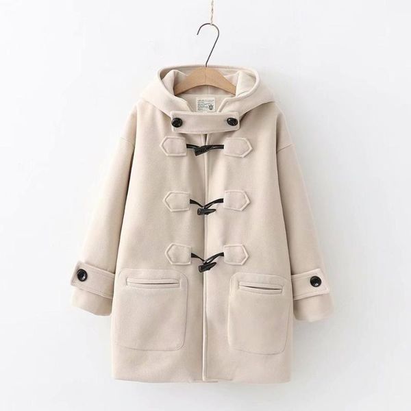 

autumn winter coat women casual wool solid jackets female elegant single-breasted hooded coat ladies medium long woolen1, Black