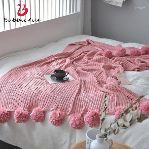

bubble kiss nordic style throw blanket cotton knit blanket solid color for bedroom home sofa office siesta cover1