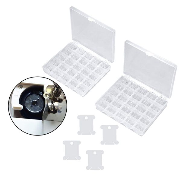 

transparent sewing machine bobbins & floss bobbins set, clear storage case plastic floss bobbins needlework sewing supplies, Black