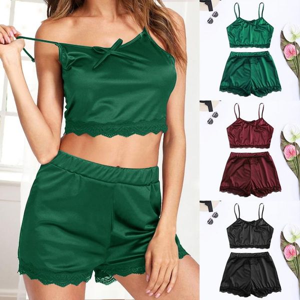 

sleepwear suit women lace pajama set lingerie low cut straps shorts set sleeveless nightwear female sports, White;red
