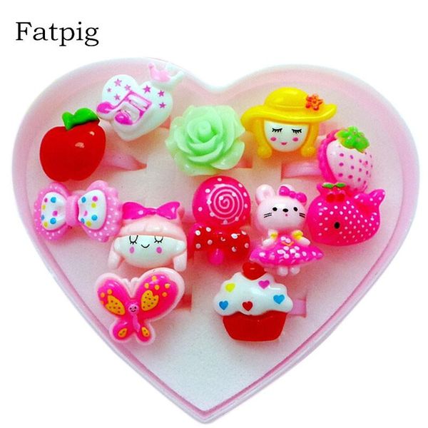 

fatpig ring sets 12pcs/set mix lot animals flower heart assorted baby kids girl children's cartoon rings with display box, Golden;silver
