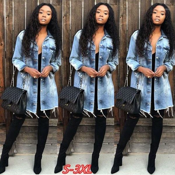 

womens denim jacket 2020 fashion oversize loose long sleeve jeans casual pocket windproof long jacket1, Black;brown