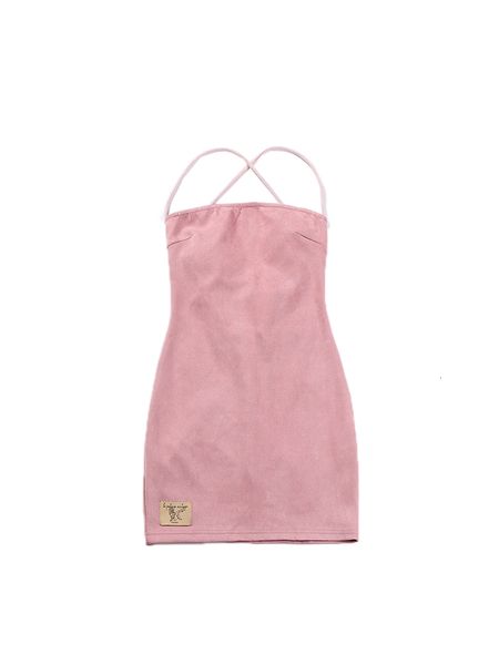 

2021 new le palais vintage origonal pink false suede tight without back summer mini spaghetti sash dressed as woman b5t4, Black;gray