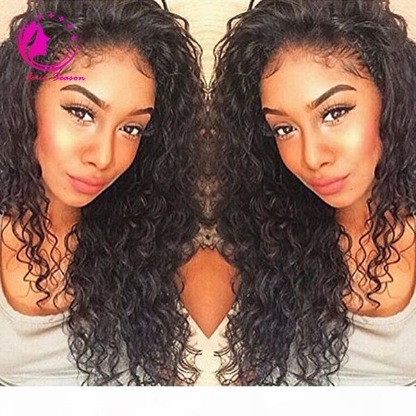 

100% unprocessed curly human hair full lace wigs 130% density brazilian loose deep curly lace front wig for black women, Black;brown
