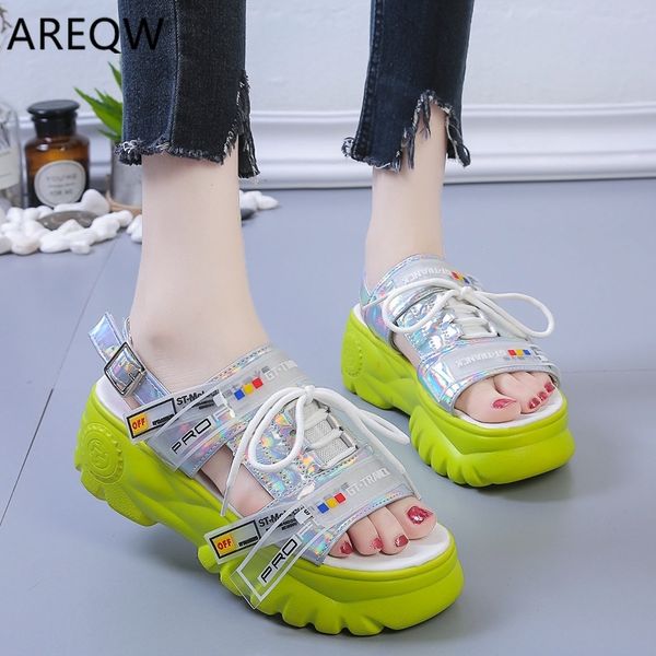 

women sandals new summer sandals ladies casual shoes women bling wedges platform shoes 5 cm sandalias mujer y200405, Black