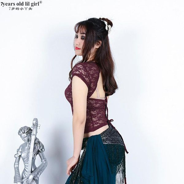 

belly dance gothic tribal belly bance lace choli short sleeve women's dance costume bqq011, Black;red