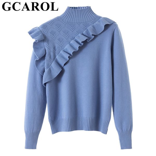 

gcarol half high collar sweet fungus edge sweater stretch autumn winter knit bottoming high street chic pullover knitwear 201130, White;black