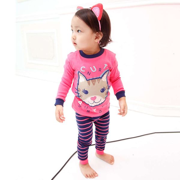 

and korean children's winter autumn pure clothing cotton underwear set round neck long sve girls' home cloth cartoon pajamas 8oar, Blue;red