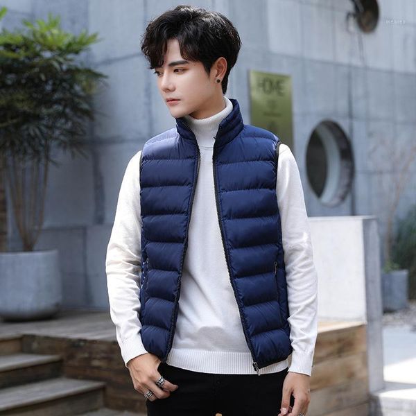

2020 new men's vest jacket stand-up collar zipper down padded jacket men's sleeveless plus size vest1, Black;white