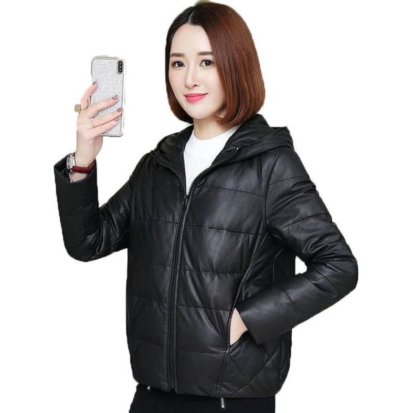 

pu leather jacket winter jackets 2020 new women's cotton coat parka plus size loose casual hooded black leather coat parkas