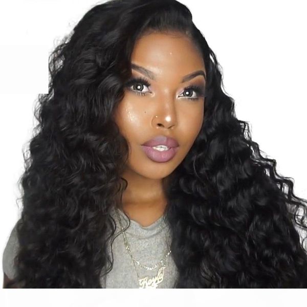 

pre plucked lace front human hair wigs for black women brazilian curly hair deep wave full lace wig, Black;brown