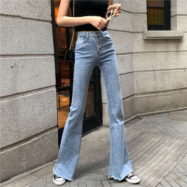 

women's jeans fashion women's summer split solid color korea ulzzang chic leisure college ins lady office boot cut full pants1, Blue