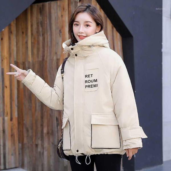 

2020 women coat letter outewear hooded parkea jacket winter female thick warm pocket jacket parkas1, Black