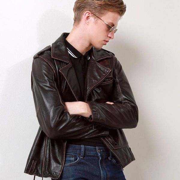 

new brand cattle leather men's shorts, outerwear, retro coat, beautiful side laces, reverse real motorcycle coat1, Black