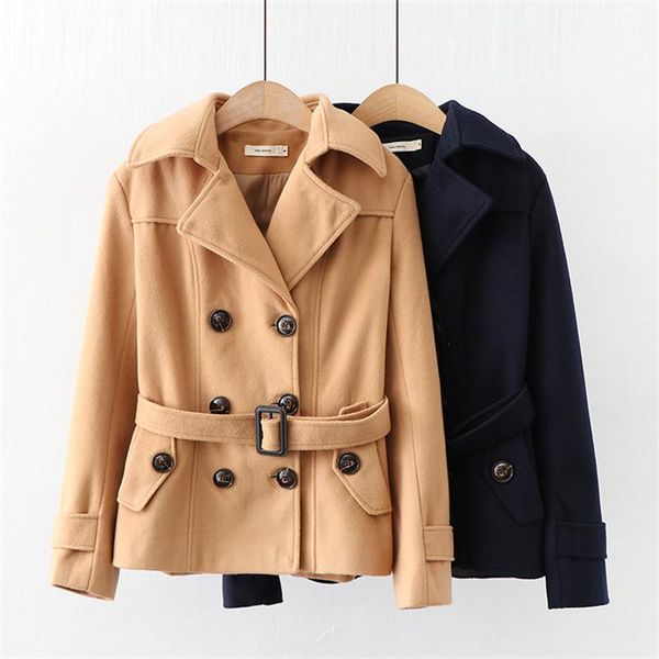 

2020 new autumn fashion good quality designer women's woolen coat loose sash warm thickened solid casual bottom up down outwear1, Black