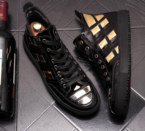 

new arrival sheet metal men martin boots flats punk sneakers high men casual shoes fashion web celebrity ankle boots, Black