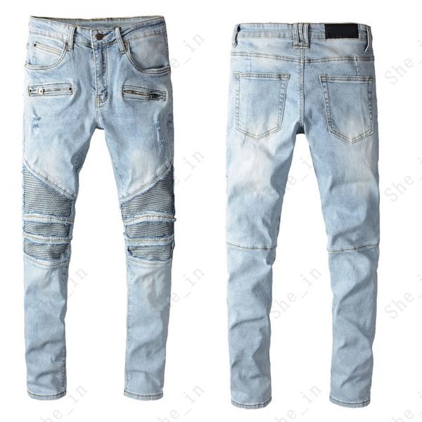 

Men's Jeans Fashion Modern Preppy Style Light Color Ripped Denim Men Trendy Letter Pattern High Quality Trousers, Blue