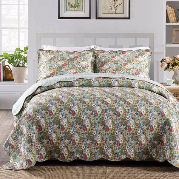 

american flowers print quilt set 3pc ab-side bedding wash cotton quilts blanket bedspread bed covers king size coverlet cover1