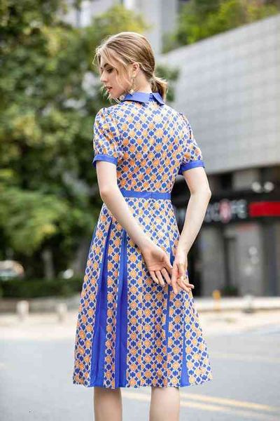 

street style dresses summer womens wear european and american style short-sleeved lapel tie belt print waist slimming medium-length pleated, Black;pink