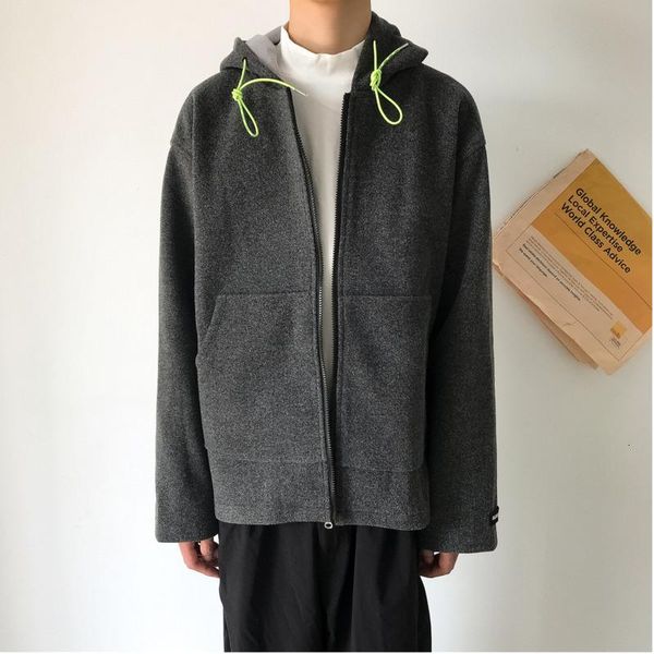 

men's jackets 2021 autumn and winter single-faced cashmere jacket lovers fashion casual solid color hooded shirt black / gray s-xl, Black;brown