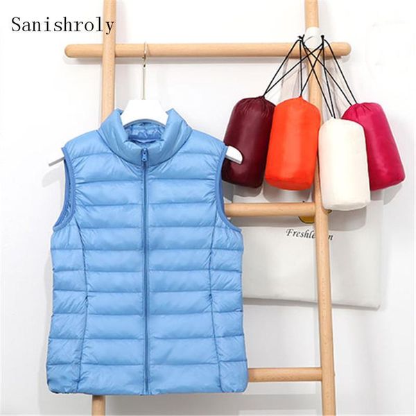 

sanishroly spring autumn women white duck down vest coat ultra light down parka female sleeveless waistcoat plus size 3xl se8781, Black;white