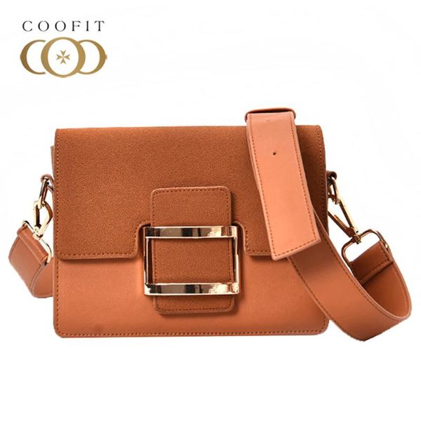 

coofit wide strap small square bag for women fashion portable sac messenger crossbody bag with metal buckle borsa donna tracolla