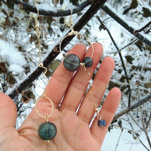 

dangle & chandelier asymmetric original green bubble long earrings for women 2021 vintage handmade glass ball drop jewelry, Silver