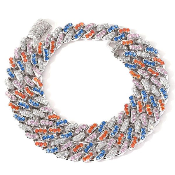 

12mm iced out cuban chain 16 24 multicolor cubic zirconia necklace for men women fashion hip hop jewelry gifts h jlleuy, Silver