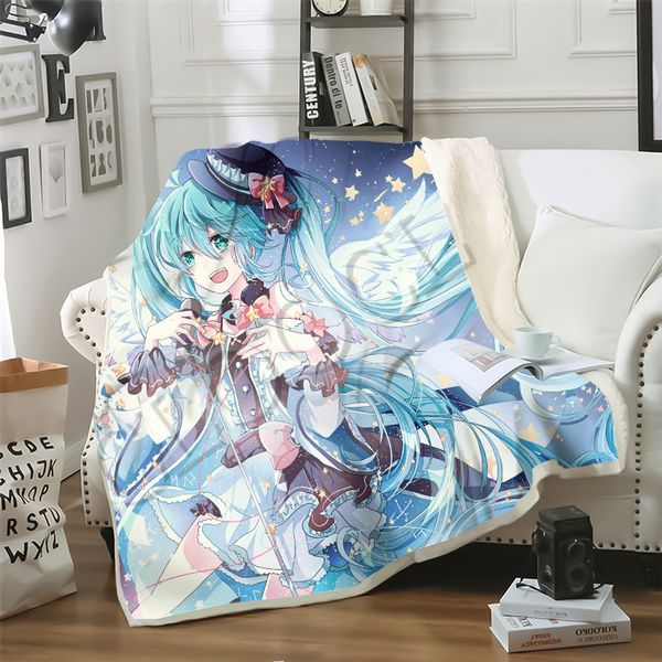 

cloocl factory wholesale anime hatsune miku blanket 3d print double layer fashion casual sofa youth bedding throw warm in winter blankets