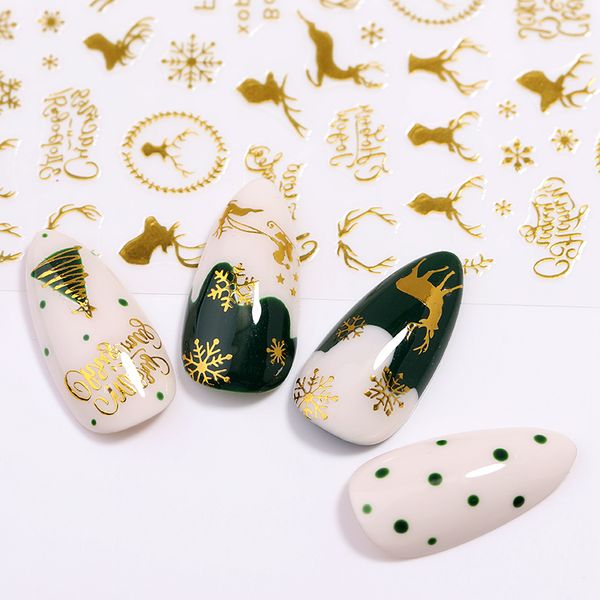 

1 sheet 3d sticker christmas bronzing for gold silver stickers snowflake diy nail art decoration decalsnew