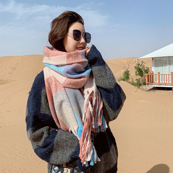 

color matching scarves for women's autumn and winter thickened warm korean shawl dual-purpose bib versatile fashion foreign student lov, Blue;gray
