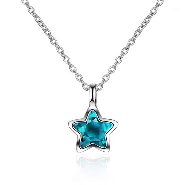 

meekcat star pendant necklace 925 sterling silver trendy blue crystal star summer style jewelry accessory1