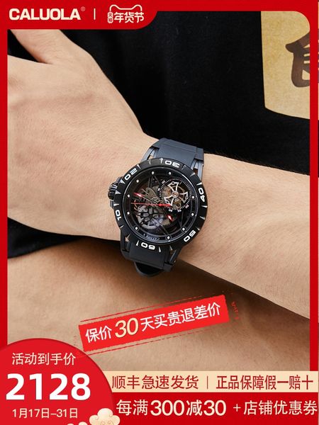 

caluola mens watch automatic mechanical watch hollow sports waterproof watch mens 2020 new fashion, Slivery;brown