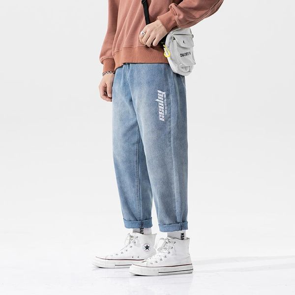 

men's jeans embroidery letters pants for men 2021 fashion trends designer clothing teens blue hip hop denim trousers baggy streetwear
