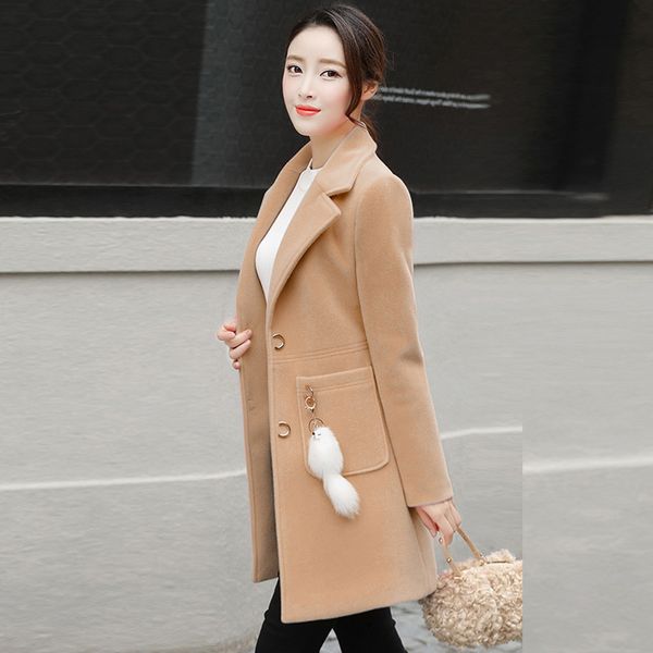 

new korean wool winter women's woolen female section slim coats & jackets women long coat, Black