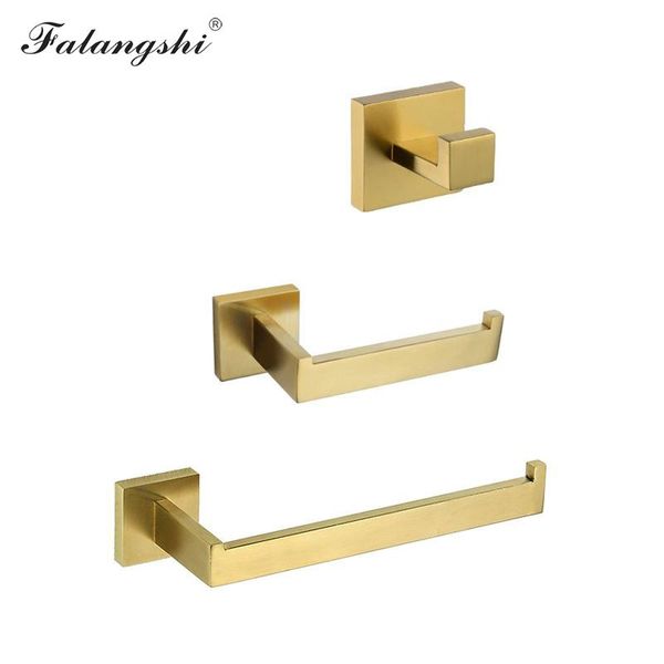 

falangshi stainless steel bathroom hardware set gold brushed robe hooks toilet paper holder towel bar holder wall mount wb8833 bbyzgw