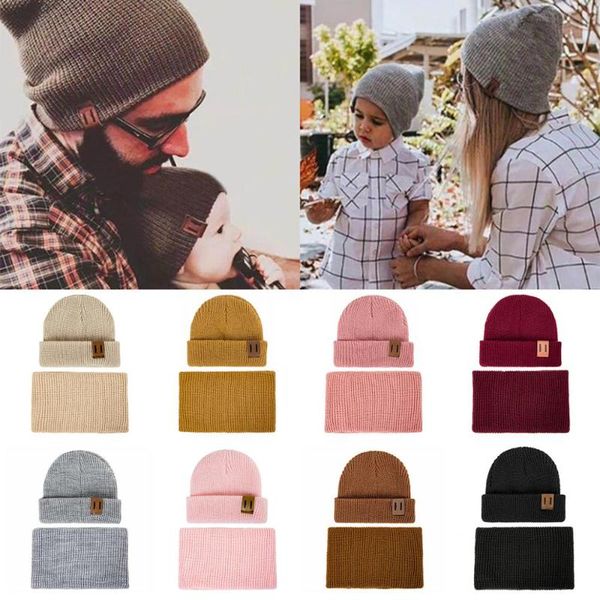 

wholesale- women's autumn winter hat and scarf set knitted beanies hats ring scarf for kids beanie hat men parent-child 2 pieces