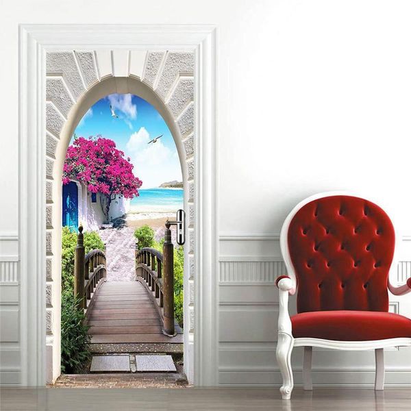 

3d self-adhesive door stickers home decor diy poster pvc waterproof door mural sticker decals wall stickers