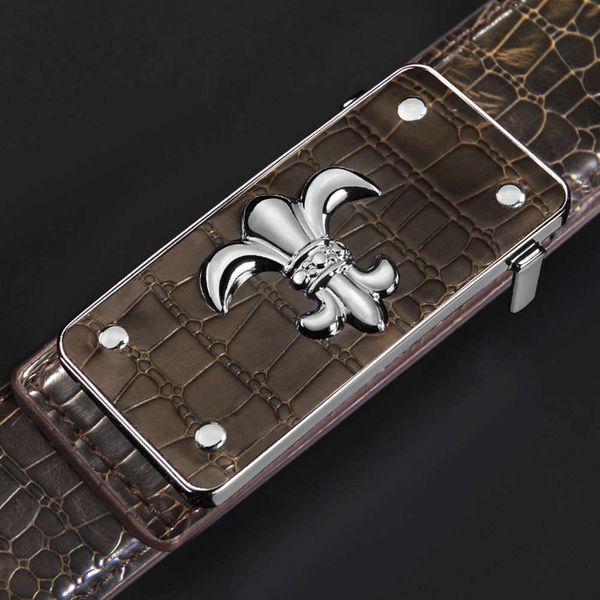 

personalized leather smooth buckle layer cowhide brown belt men's korean fashion flower pattern, Black;brown