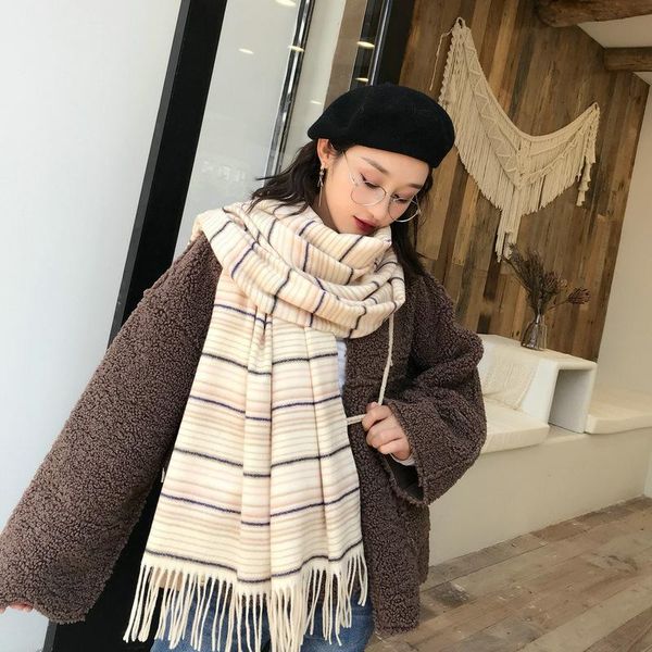 

scarves warm wool winter scarf for woman colorful striped large with tassels lay's shawl fashion chic gift poncho, Blue;gray