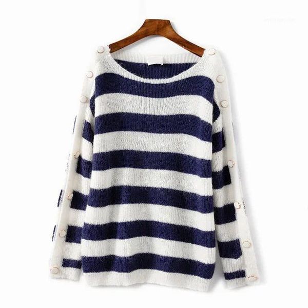 

women's sweaters women sweater 2021 autumn and winter striped shoulder buckle one-shoulder mohair sweater1, White;black