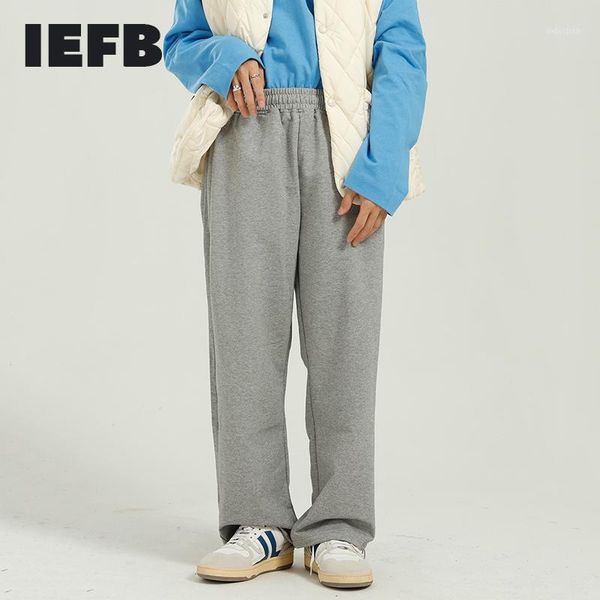 

iefb men's wear elastic waist causal sweapants 2021 fashion new korean loose drawstring tie bottons loose trousers mens 9y50691, Black