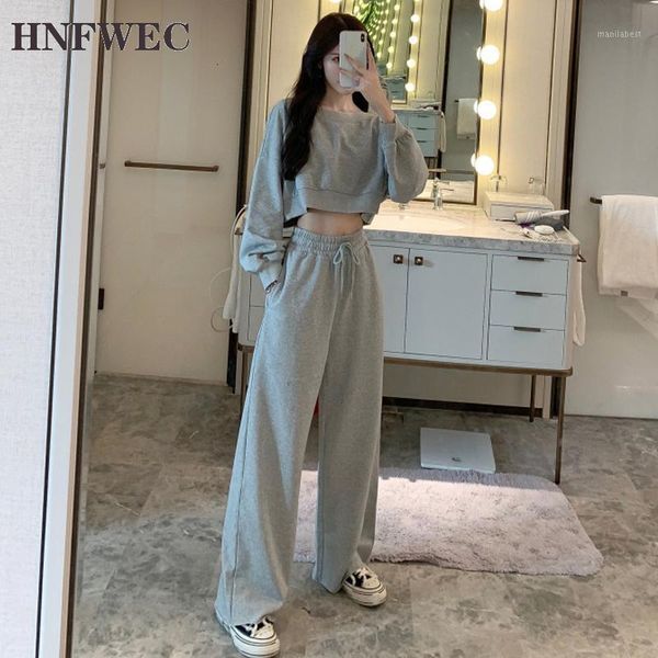 

2020 autumn new fashion casual women's sets solid color hoody wild cotton sweatshirts women wide leg pants two-pieces f7711, Gray